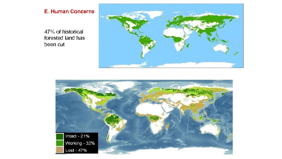 E. Human Concerns 47% of historical forested land has been cut 