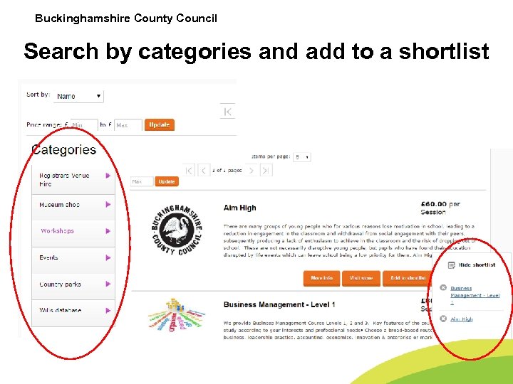 Buckinghamshire County Council Search by categories and add to a shortlist 