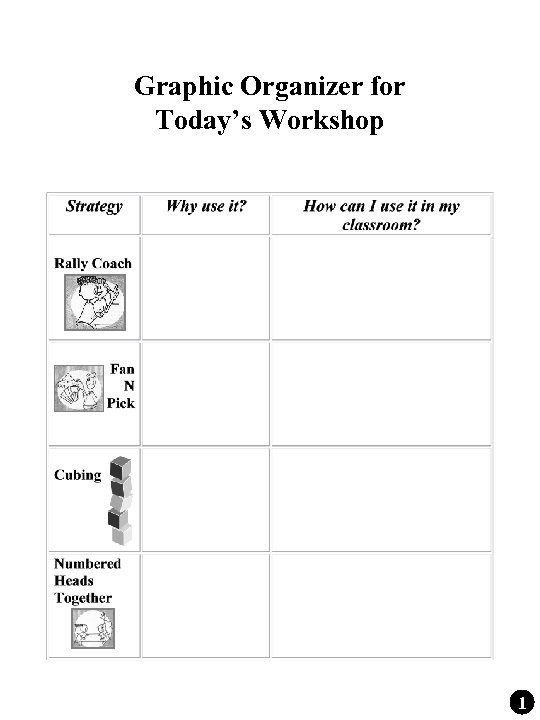 Graphic Organizer for Today’s Workshop 1 