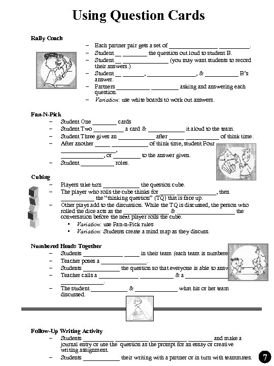 Using Question Cards Rally Coach – Each partner pair gets a set of ________.