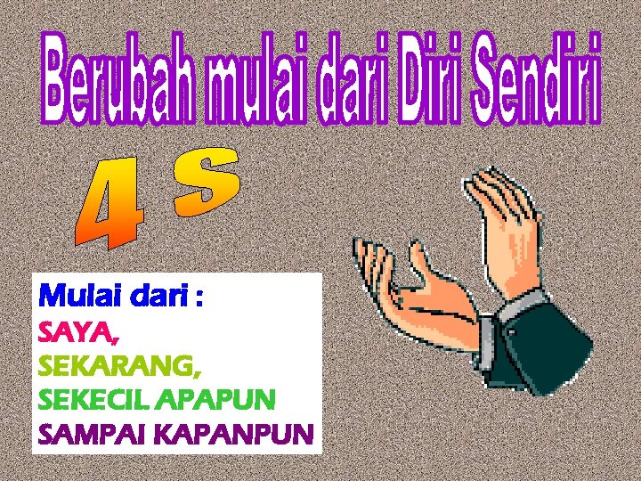 Mulai dari : SAYA, SEKARANG, SEKECIL APAPUN SAMPAI KAPANPUN 