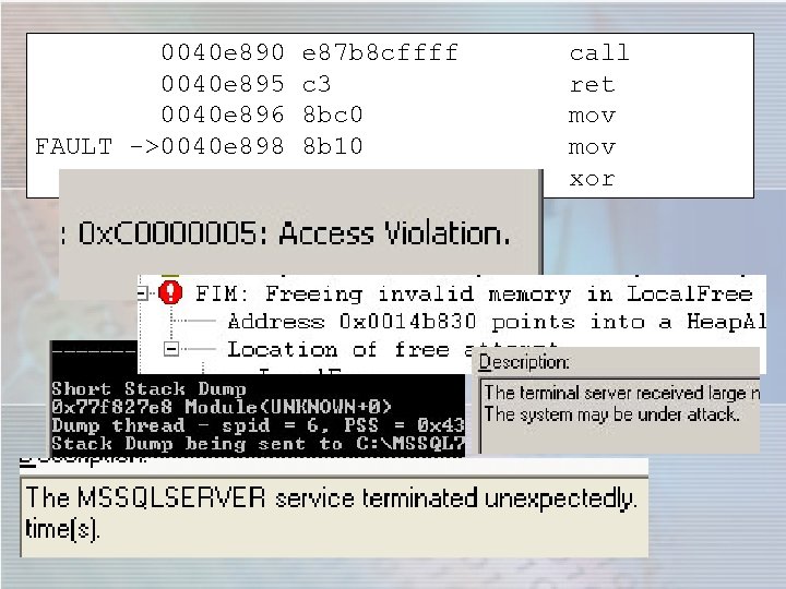 0040 e 890 0040 e 895 0040 e 896 FAULT ->0040 e 898 0040