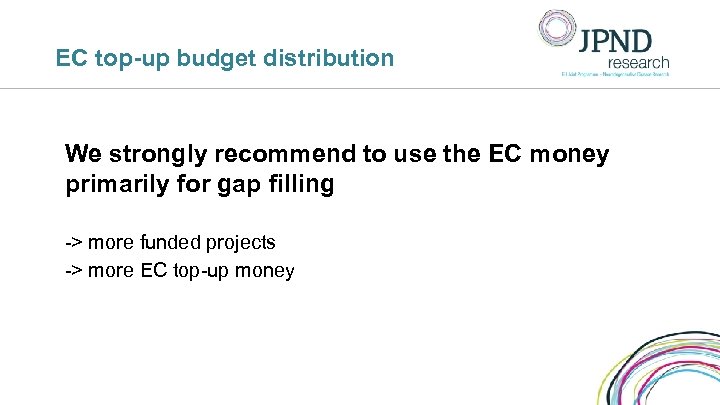 EC top-up budget distribution We strongly recommend to use the EC money primarily for