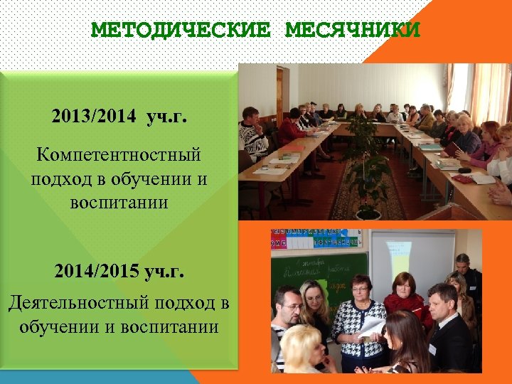 МЕТОДИЧЕСКИЕ МЕСЯЧНИКИ 2013/2014 уч. г. Компетентностный подход в обучении и воспитании 2014/2015 уч. г.