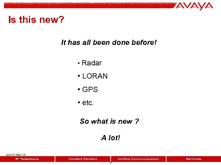 Is this new? It has all been done before! • Radar • LORAN •