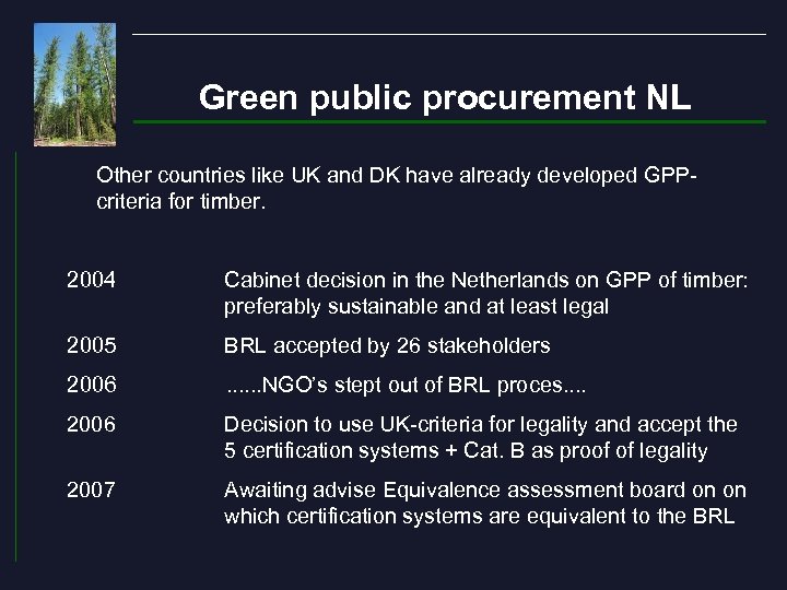 Green public procurement NL Other countries like UK and DK have already developed GPPcriteria