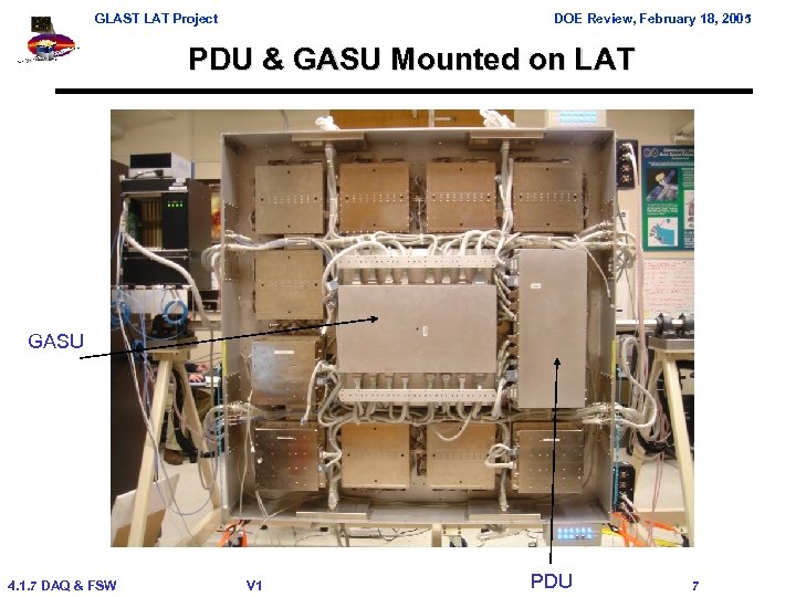 GLAST LAT Project DOE Review, February 18, 2005 PDU & GASU Mounted on LAT