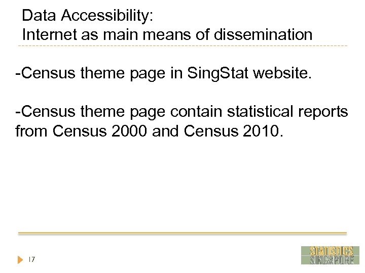 Data Accessibility: Internet as main means of dissemination -Census theme page in Sing. Stat