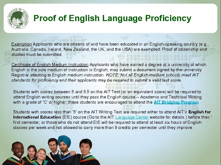 Proof of English Language Proficiency Exemption Applicants who are citizens of and have been