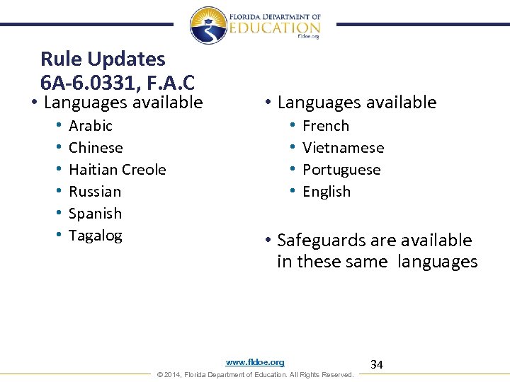 Rule Updates 6 A-6. 0331, F. A. C • Languages available • • •