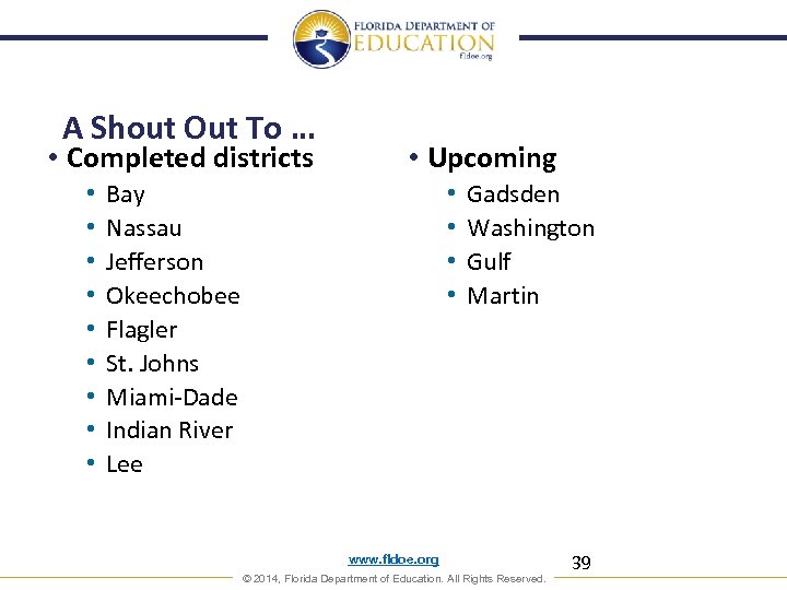 A Shout Out To … • Completed districts • • • Upcoming Bay Nassau