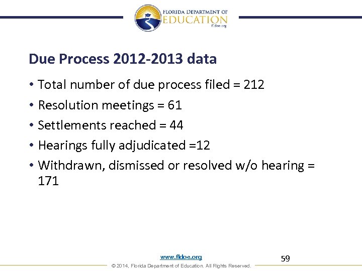 Due Process 2012 -2013 data • Total number of due process filed = 212