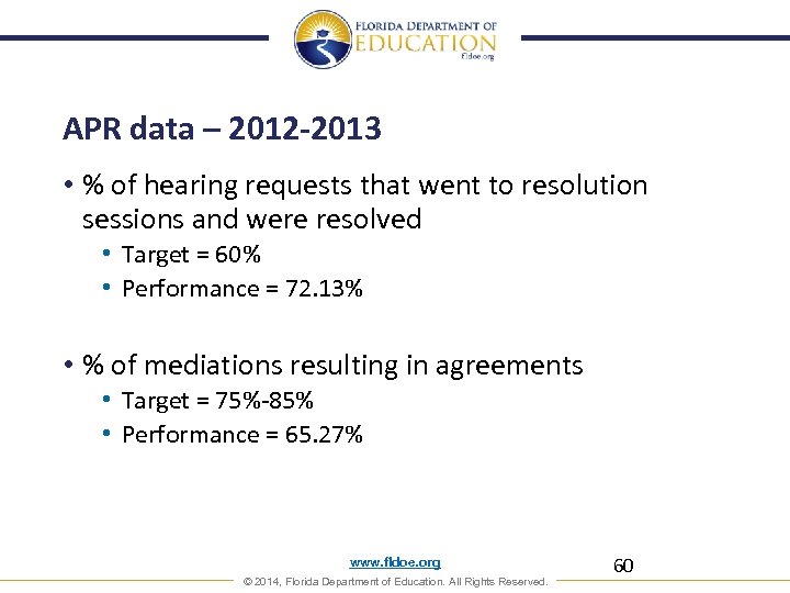 APR data – 2012 -2013 • % of hearing requests that went to resolution