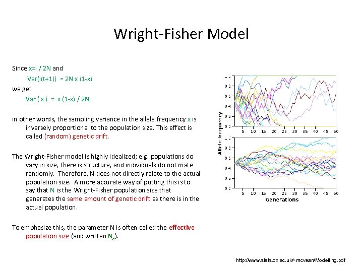 Wright-Fisher Model Since x=i / 2 N and Var(i(t+1)) = 2 N x (1