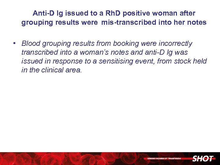 Anti-D Ig issued to a Rh. D positive woman after grouping results were mis-transcribed