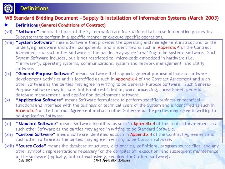 Definitions WB Standard Bidding Document - Supply & Installation of Information Systems (March 2003)