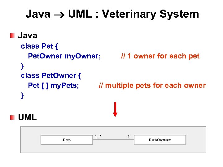 Java UML : Veterinary System Java class Pet { Pet. Owner my. Owner; //