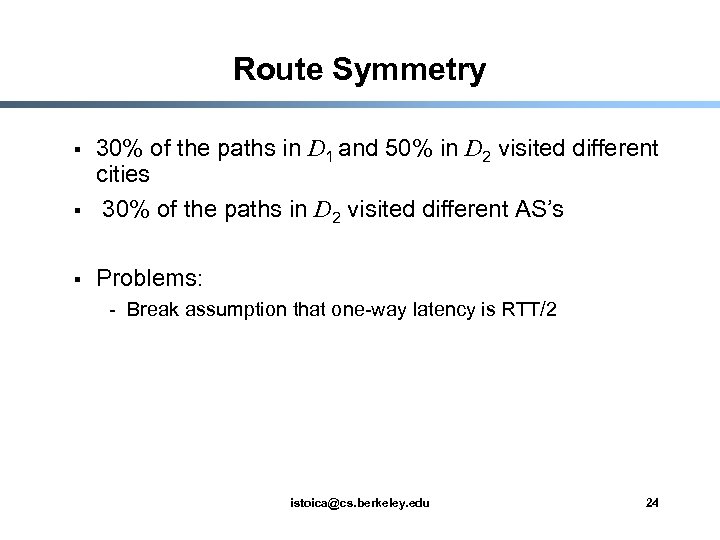 Route Symmetry § 30% of the paths in D 1 and 50% in D