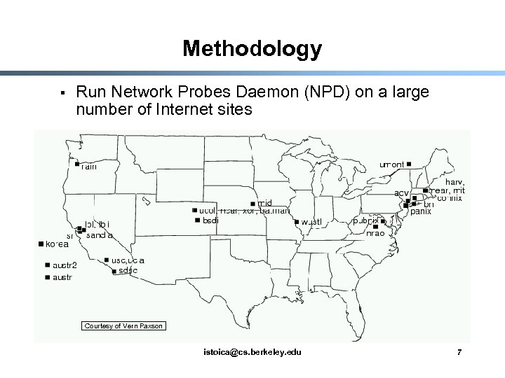 Methodology § Run Network Probes Daemon (NPD) on a large number of Internet sites