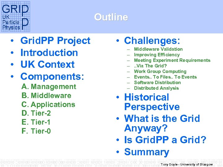 Outline • • Grid. PP Project Introduction UK Context Components: A. Management B. Middleware