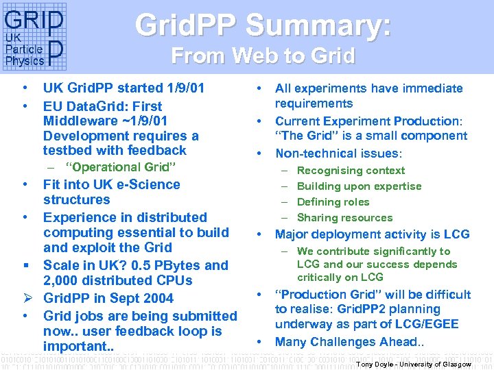 Grid. PP – Grid. PP Summary: Theory and Experiment From Web to Grid •