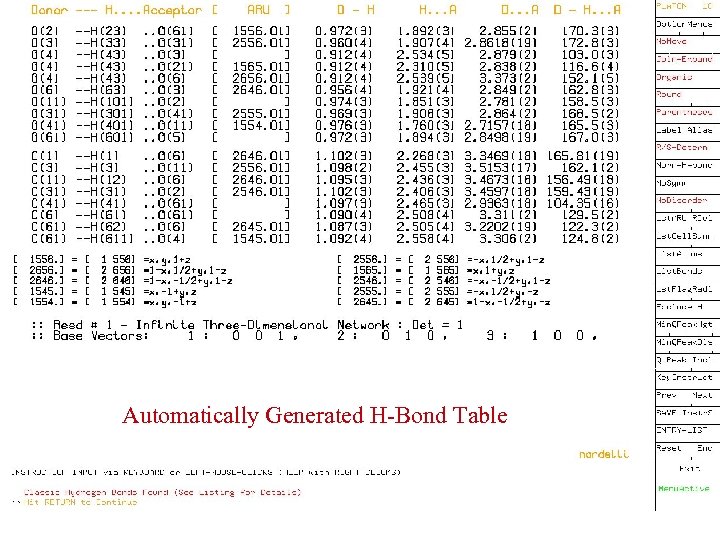 Hydrogen Bond Table Tool Automatically Generated H-Bond Table 