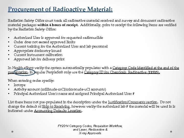 Procurement of Radioactive Material: Radiation Safety Office must track all radioactive material received and