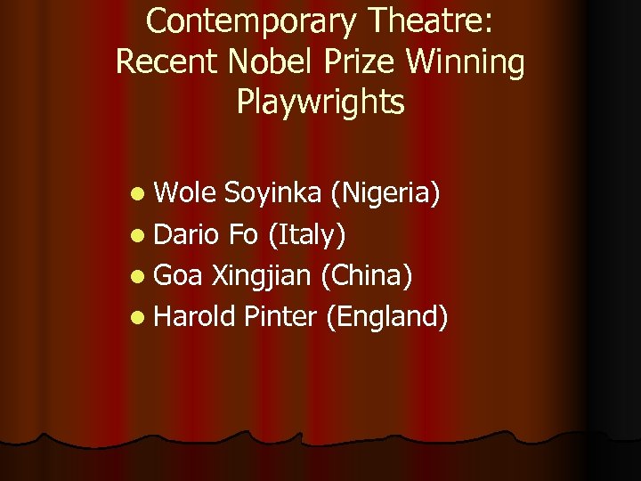 Contemporary Theatre: Recent Nobel Prize Winning Playwrights l Wole Soyinka (Nigeria) l Dario Fo