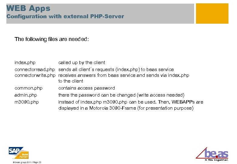 WEB Apps Configuration with external PHP-Server The following files are needed: index. php called