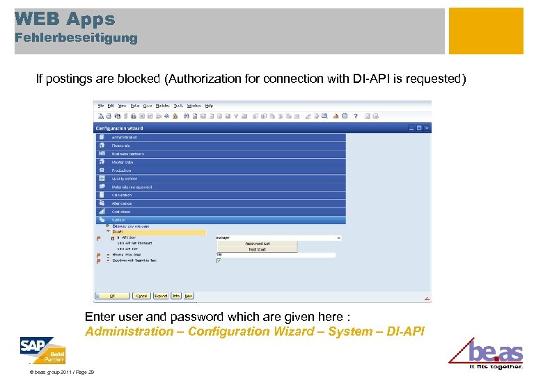 WEB Apps Fehlerbeseitigung If postings are blocked (Authorization for connection with DI-API is requested)