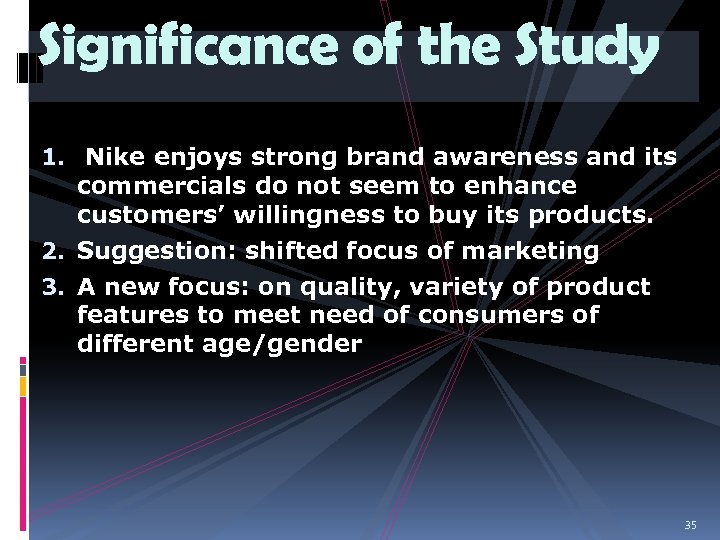 Significance of the Study 1. Nike enjoys strong brand awareness and its commercials do