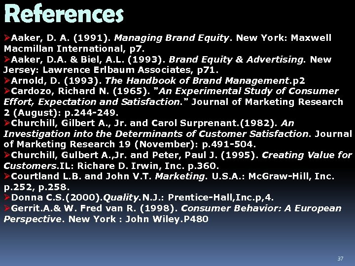 References ØAaker, D. A. (1991). Managing Brand Equity. New York: Maxwell Macmillan International, p