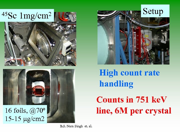 45 Sc Setup 1 mg/cm 2 High count rate handling Counts in 751 ke.