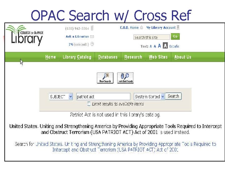 OPAC Search w/ Cross Ref 