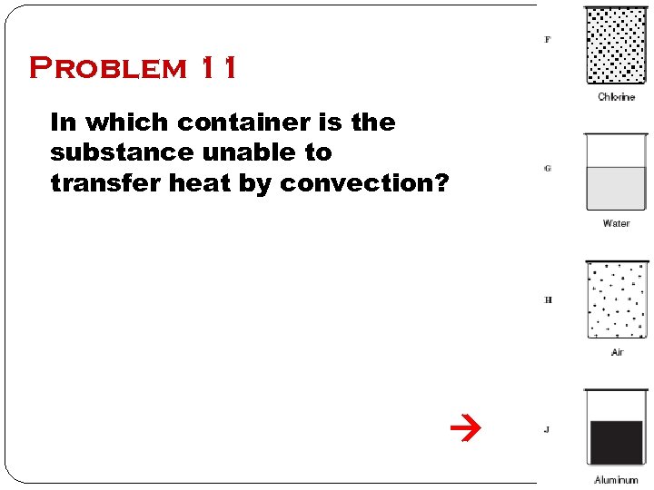 Problem 11 In which container is the substance unable to transfer heat by convection?