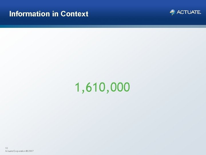 Information in Context 1, 610, 000 10 Actuate Corporation © 2007 