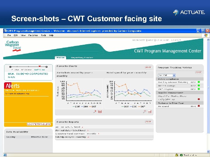 Screen-shots – CWT Customer facing site Please add screen-shots 32 Actuate Corporation © 2007