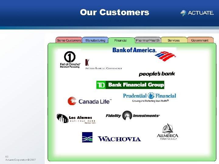 Our Customers 63 Actuate Corporation © 2007 
