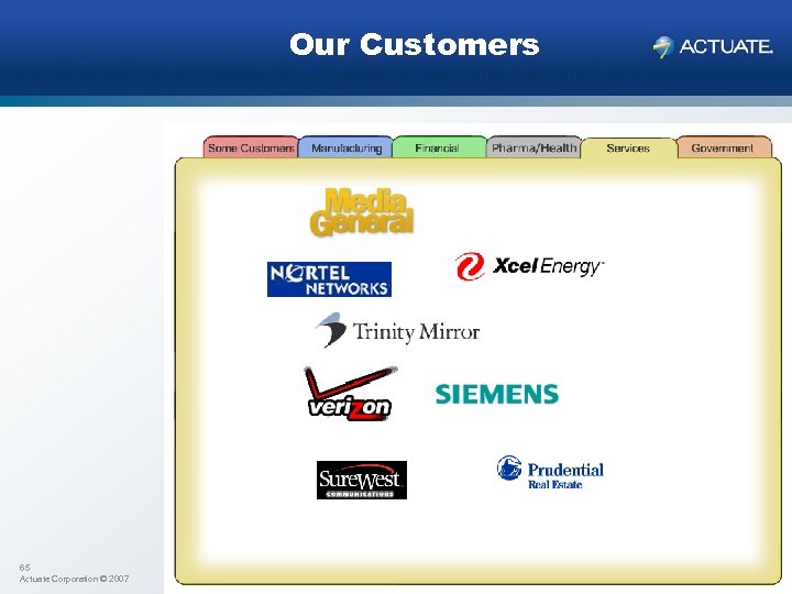 Our Customers 65 Actuate Corporation © 2007 