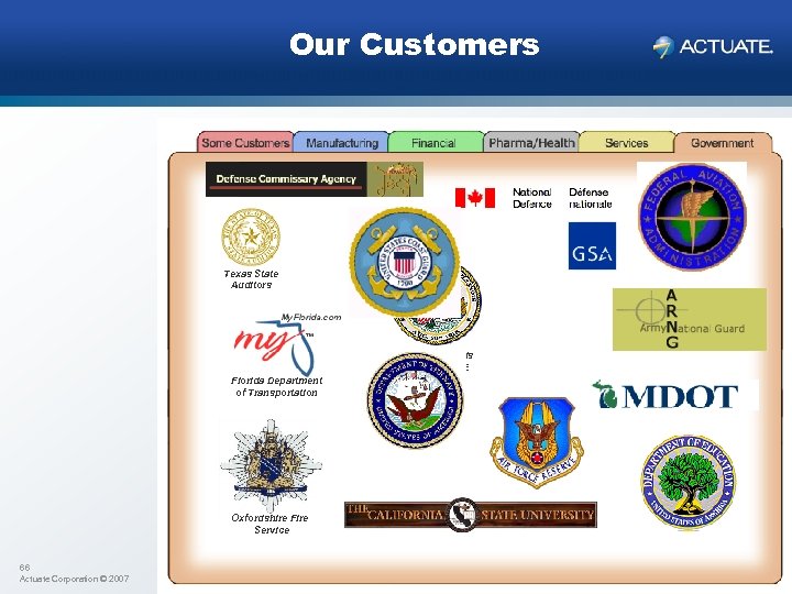 Our Customers Texas State Auditors State of Illinois STATE WIDE Florida Department of Transportation