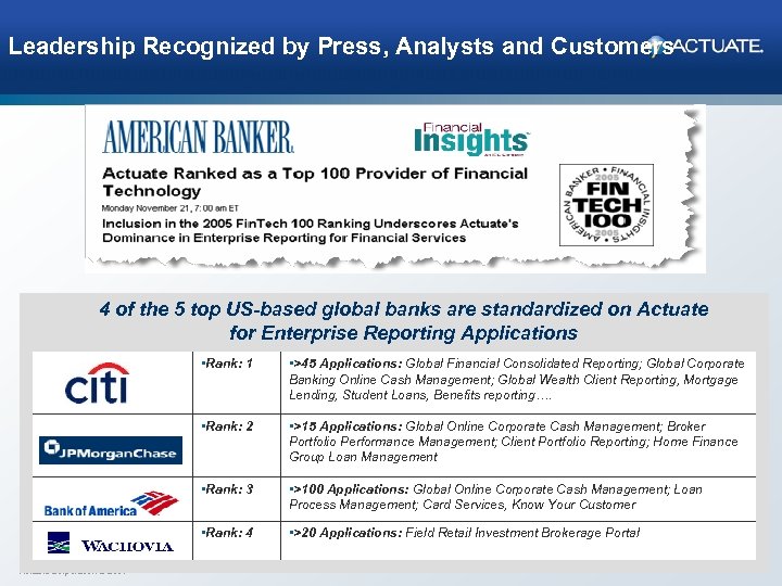 Leadership Recognized by Press, Analysts and Customers 4 of the 5 top US-based global