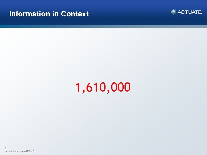 Information in Context 1, 610, 000 9 Actuate Corporation © 2007 