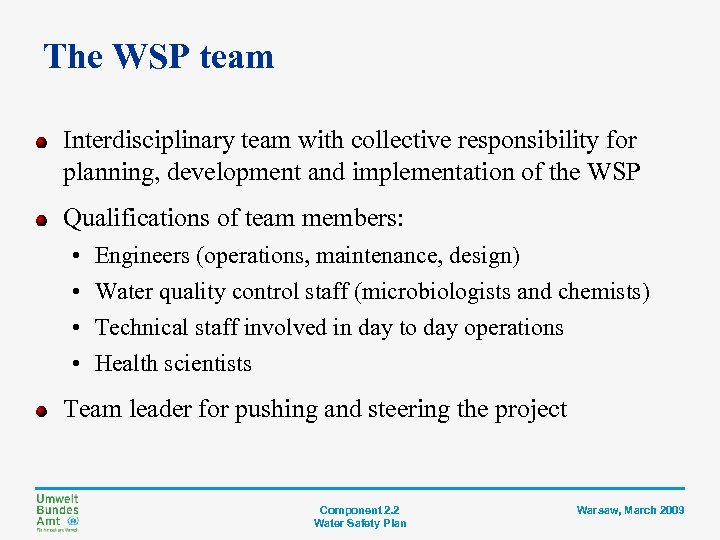 The WSP team Interdisciplinary team with collective responsibility for planning, development and implementation of