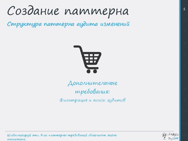 Создание паттерна Структура паттерна аудита изменений 1 2 3 4 5 6 Дополнительные 7