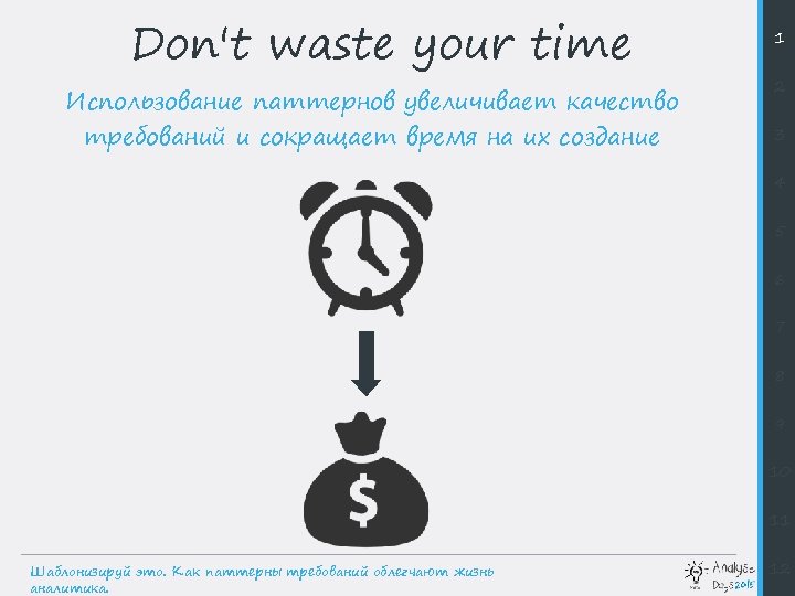 Don't waste your time Использование паттернов увеличивает качество требований и сокращает время на их