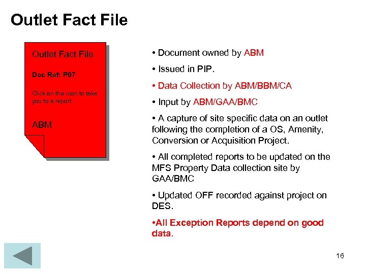 Outlet Fact File Doc Ref: P 07 Click on this icon to take you