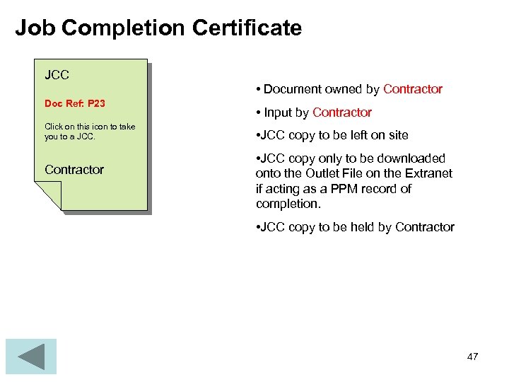 Job Completion Certificate JCC Doc Ref: P 23 Click on this icon to take