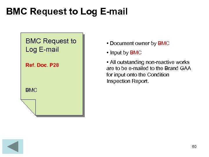 BMC Request to Log E-mail Ref. Doc. P 28 • Document owner by BMC