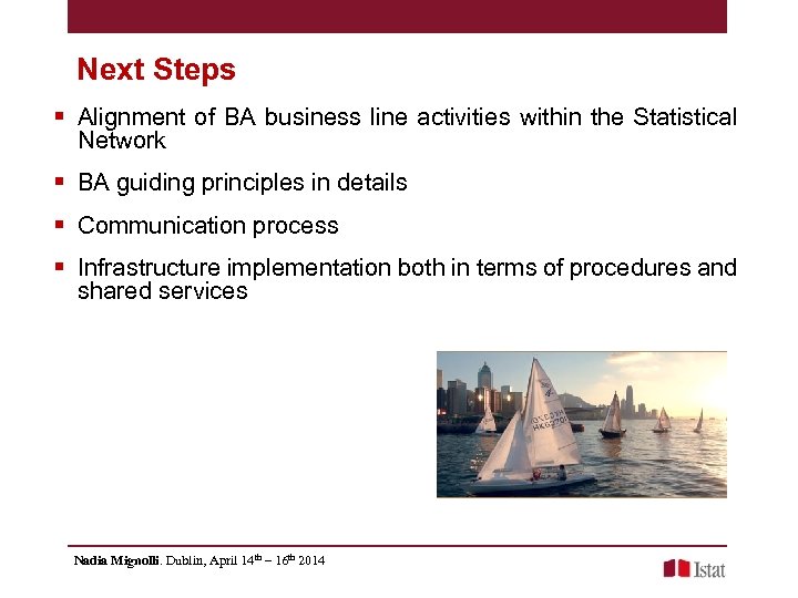 Next Steps § Alignment of BA business line activities within the Statistical Network §
