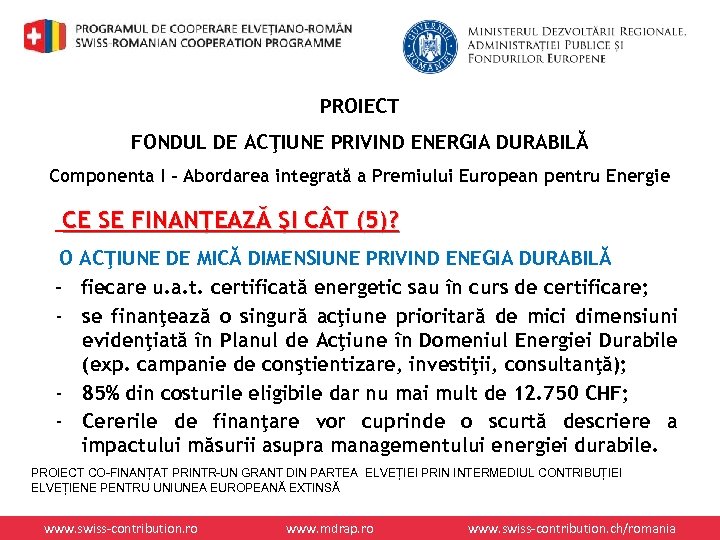 PROIECT FONDUL DE ACŢIUNE PRIVIND ENERGIA DURABILĂ Componenta I – Abordarea integrată a Premiului